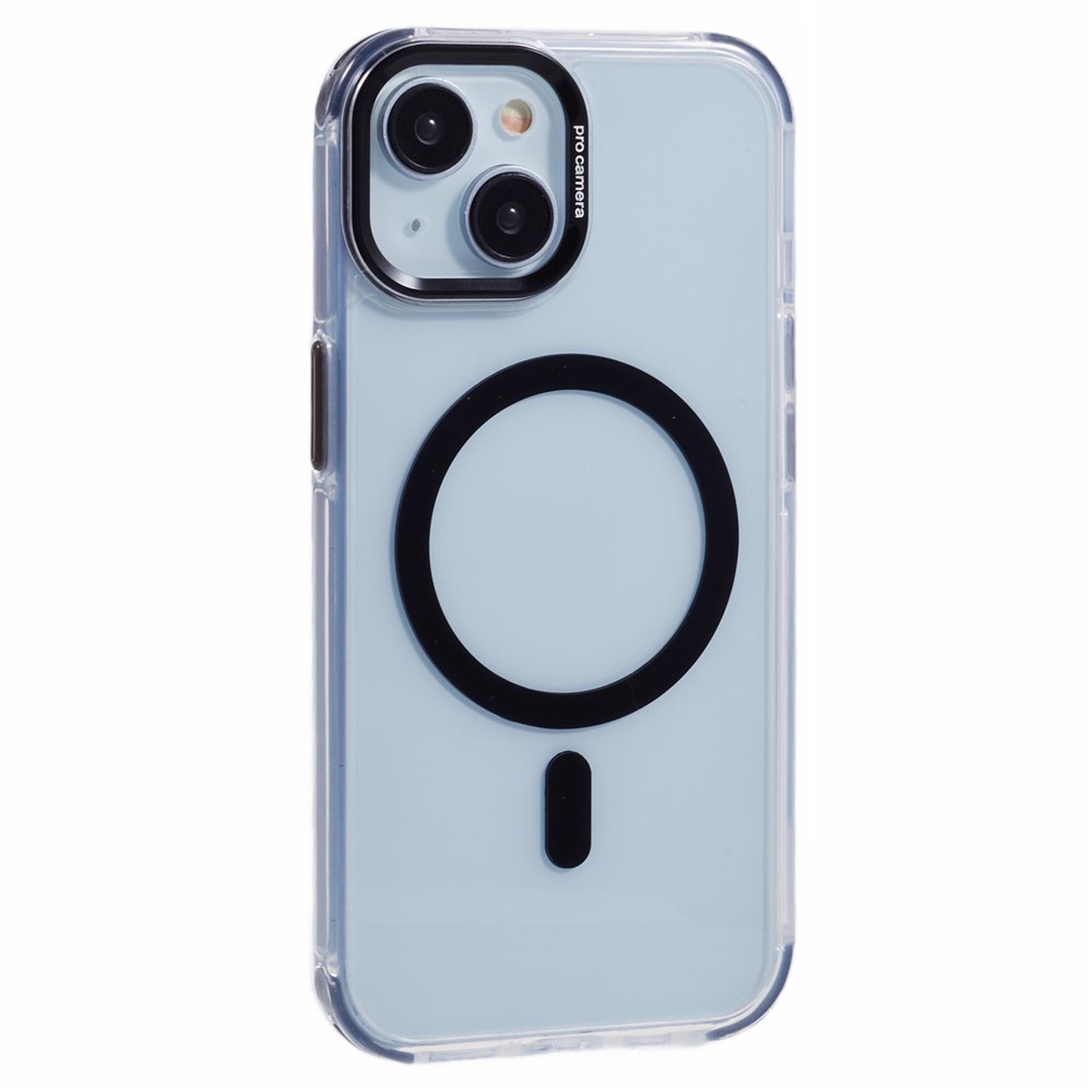 For iPhone 15 Clear Case Compatible with MagSafe Four Corners Anti-Drop PC+TPU Phone Cover - Black