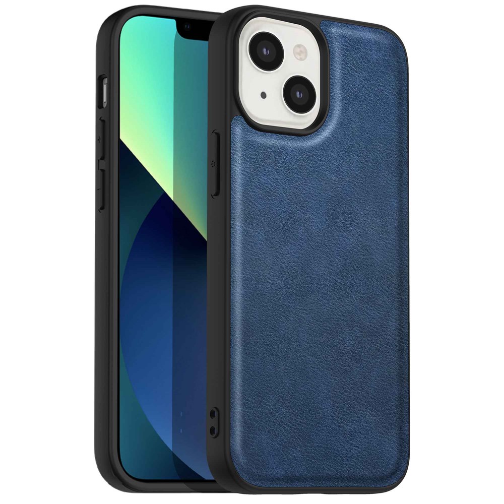For  iPhone 13 mini 5.4 inch Anti-scratch Cell Phone Case Retro PU Leather Coated TPU+PC Phone Protective Cover - Blue