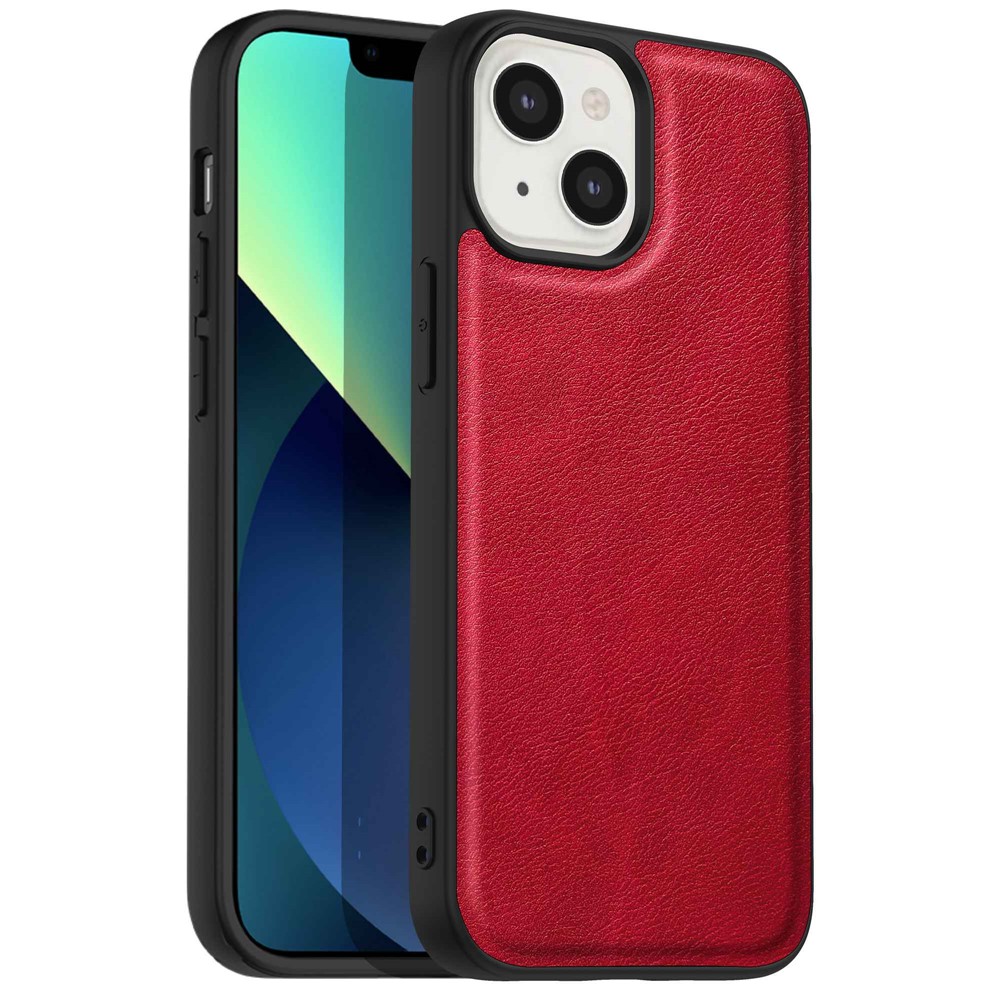 For  iPhone 13 mini 5.4 inch Anti-scratch Cell Phone Case Retro PU Leather Coated TPU+PC Phone Protective Cover - Red