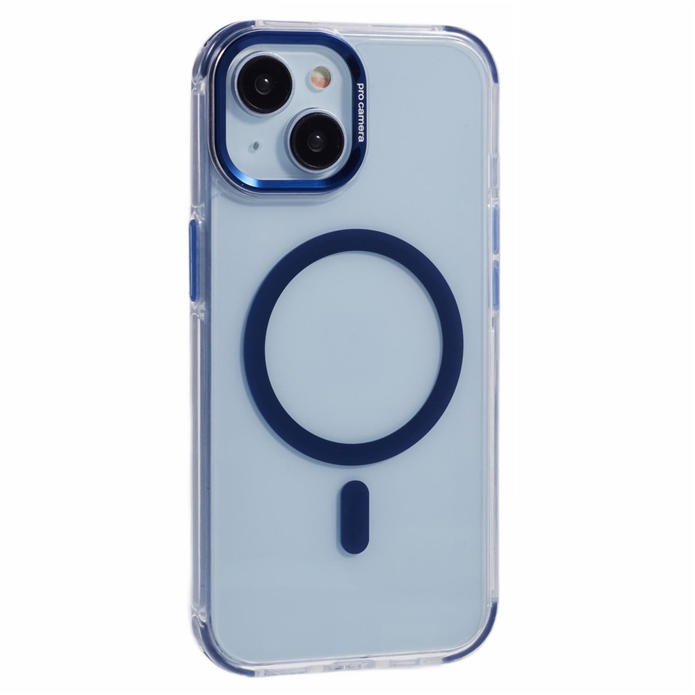 For iPhone 14 Clear Case Compatible with MagSafe Four Corners Anti-Drop PC+TPU Phone Cover - Blue