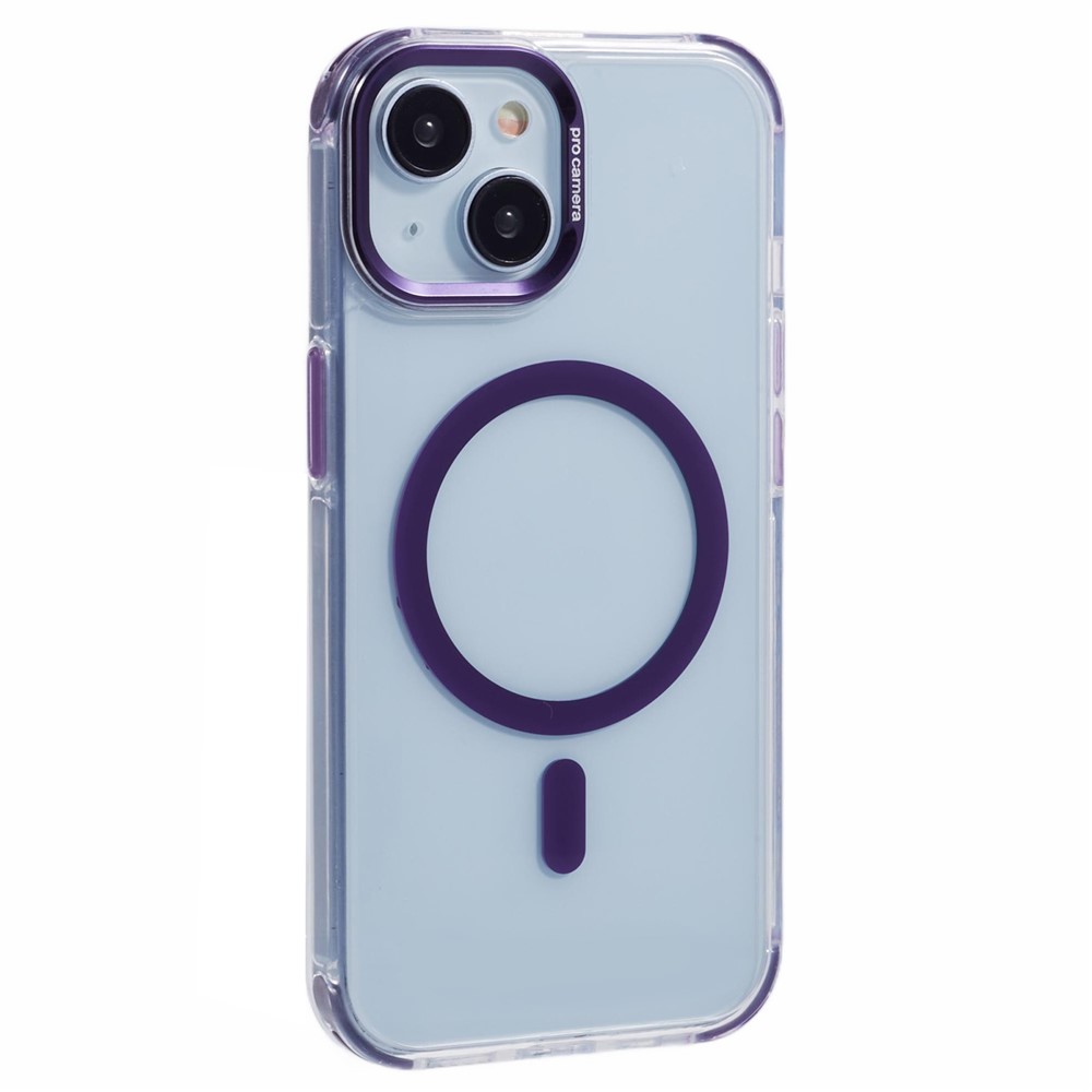 For iPhone 14 Clear Case Compatible with MagSafe Four Corners Anti-Drop PC+TPU Phone Cover - Purple