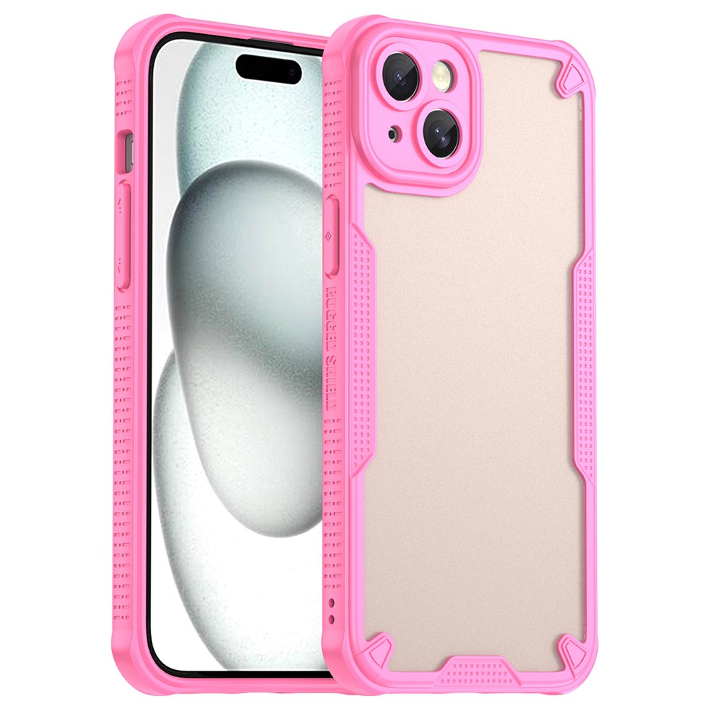 Armor Series For iPhone 15 Plus Case PC+TPU Semi-Transparent Frosted Finish Protective Phone Cover - Pink