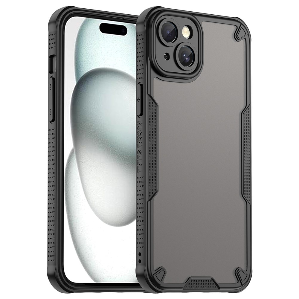 Armor Series For iPhone 15 Plus Case PC+TPU Semi-Transparent Frosted Finish Protective Phone Cover - Black
