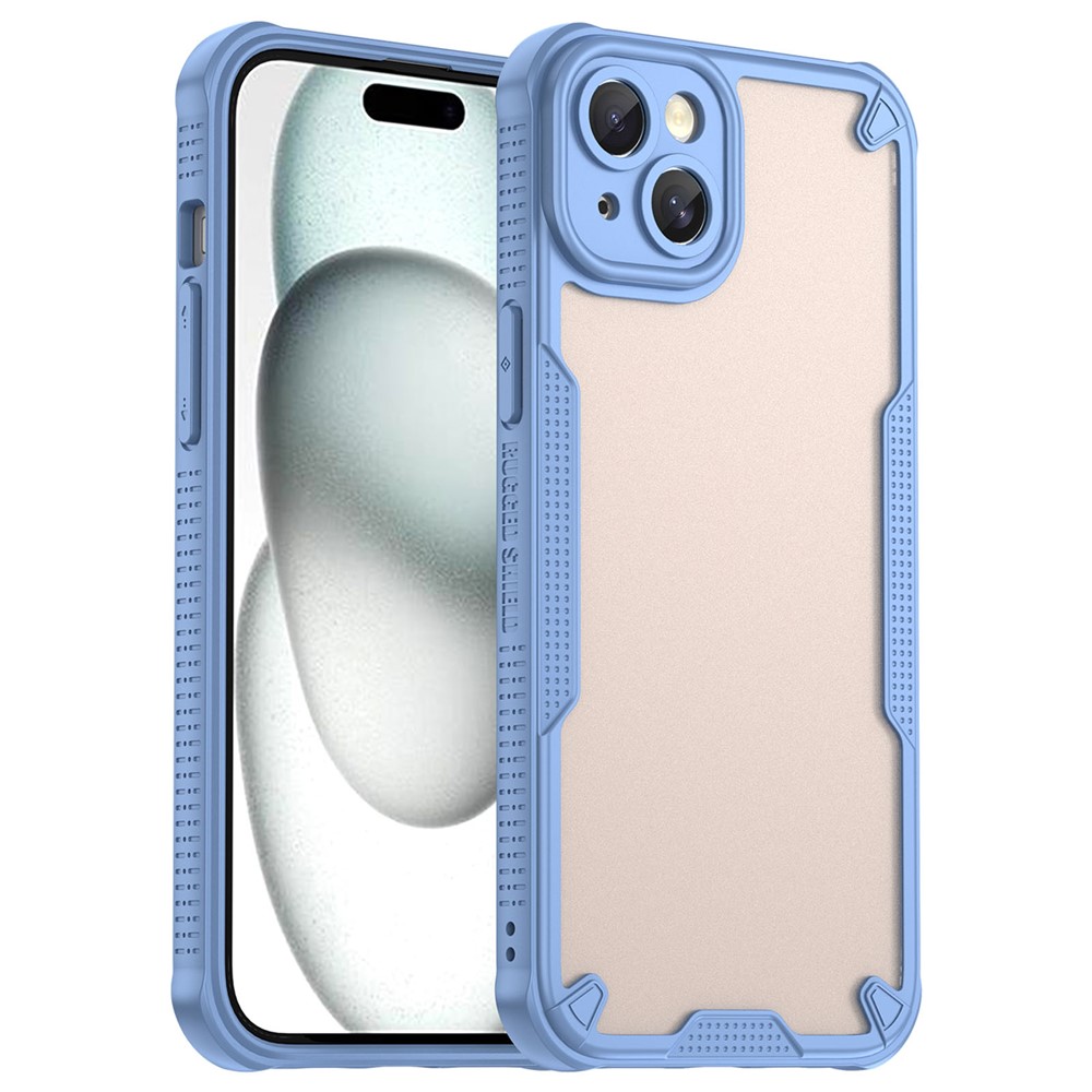 Armor Series For iPhone 15 Plus Case PC+TPU Semi-Transparent Frosted Finish Protective Phone Cover - Blue