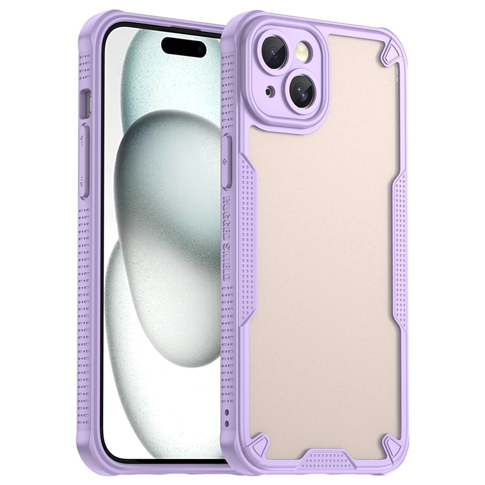 Armor Series For iPhone 15 Plus Case PC+TPU Semi-Transparent Frosted Finish Protective Phone Cover - Purple