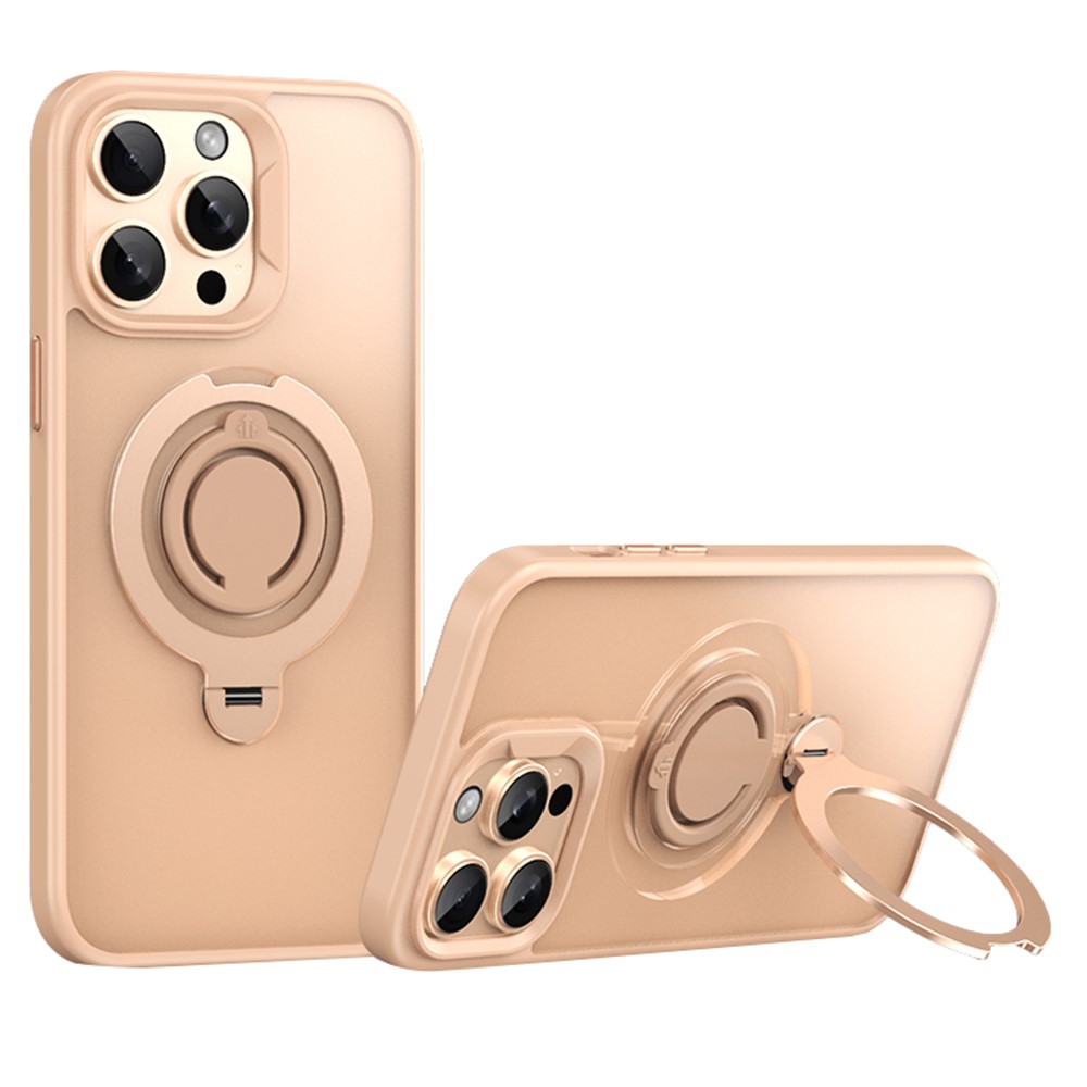 For iPhone 14 Pro Case Compatible with MagSafe Kickstand Matte PC+TPU Phone Cover with Silicone Ring - Gold