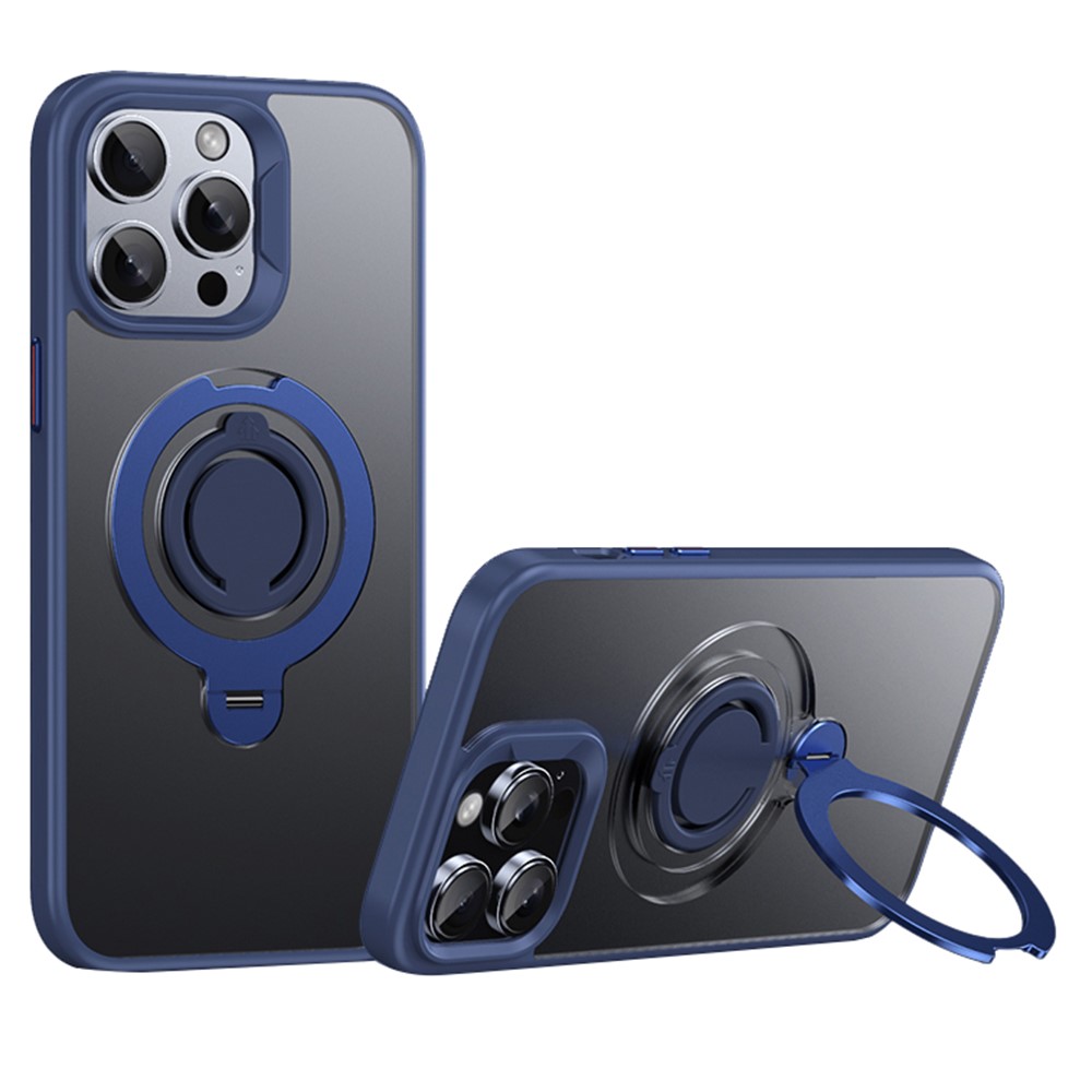 For iPhone 14 Pro Case Compatible with MagSafe Kickstand Matte PC+TPU Phone Cover with Silicone Ring - Blue