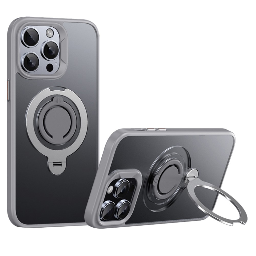 For iPhone 14 Pro Max Case Compatible with MagSafe Kickstand Matte PC+TPU Phone Cover with Silicone Ring - Grey