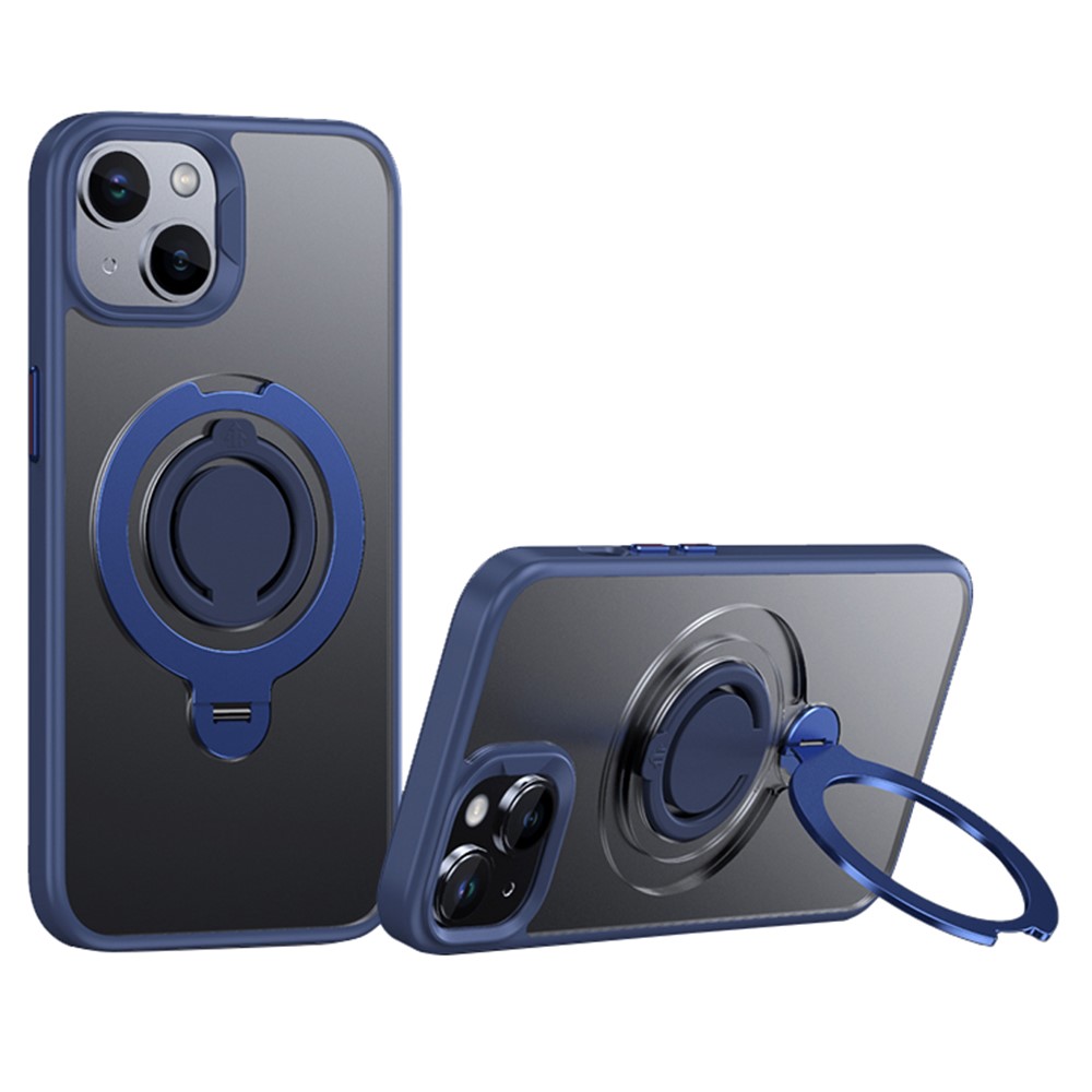 For iPhone 14 Case Compatible with MagSafe Kickstand Matte PC+TPU Phone Cover with Silicone Ring - Blue