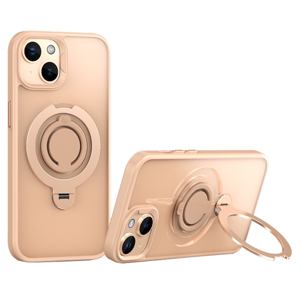 For iPhone 13 Case Compatible with MagSafe Kickstand Matte PC+TPU Phone Cover with Silicone Ring - Gold