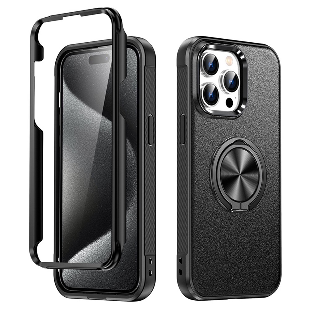 Bulk Purchasing For iPhone 12 Case Ring Kickstand PC+TPU Matte Phone Cover - Black