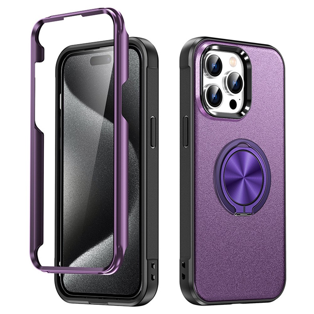 Bulk Purchasing For iPhone 12 Case Ring Kickstand PC+TPU Matte Phone Cover - Purple