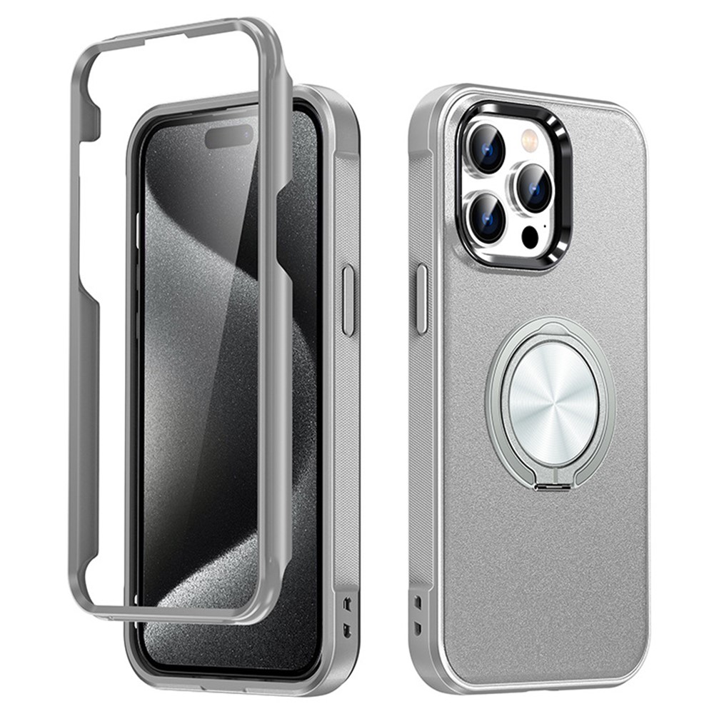 Bulk Purchasing For iPhone 13 Pro Case Ring Kickstand PC+TPU Matte Phone Cover - Silver