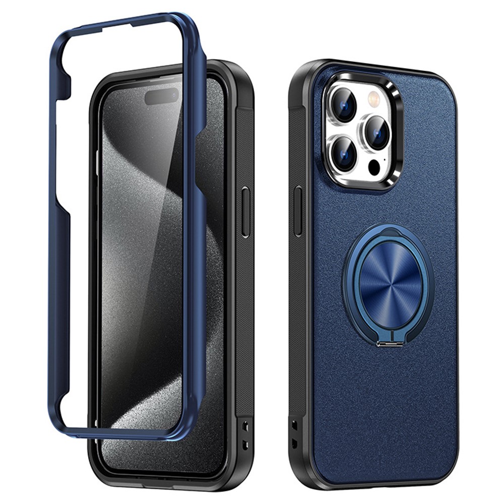 Bulk Purchasing For iPhone 13 Pro Case Ring Kickstand PC+TPU Matte Phone Cover - Blue