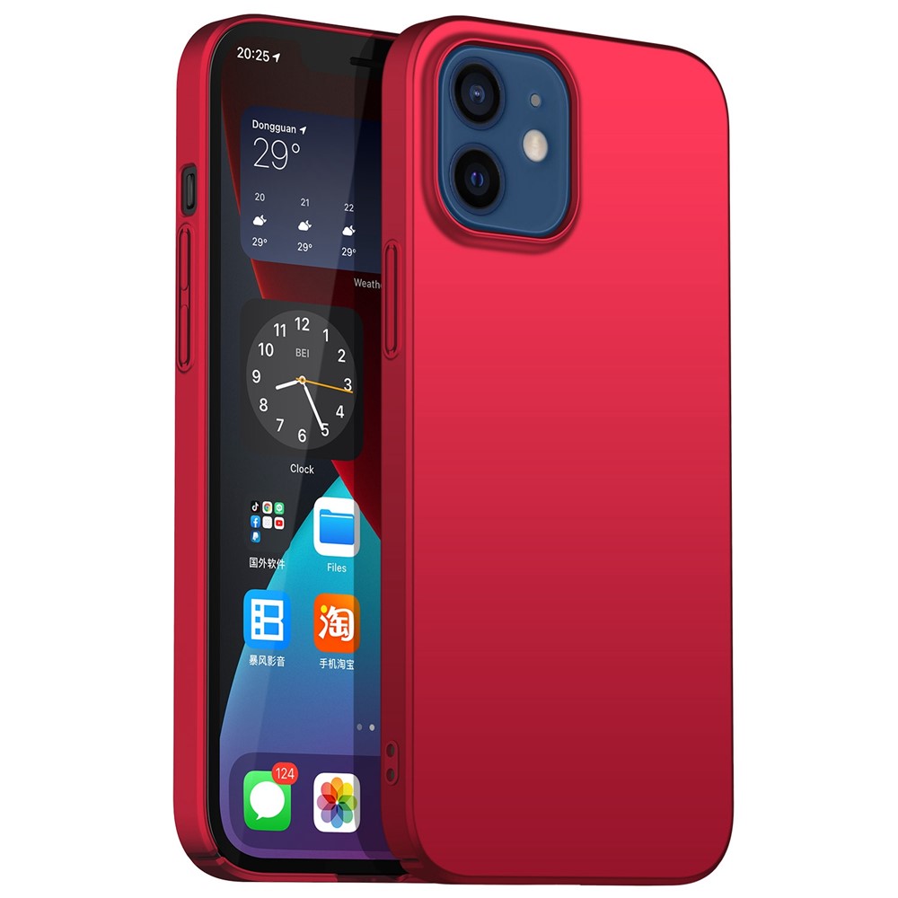 Cell Phone Case for iPhone 12 mini 5.4 inch, Raised Bezel Shockproof Solid Color Phone Back Cover - Red