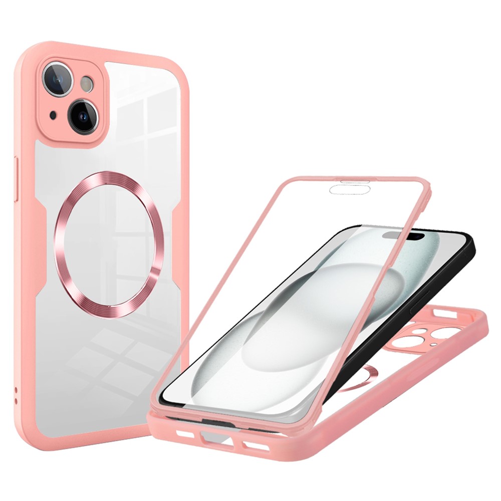 For iPhone 14 Case Compatible with MagSafe CD Vein PC+TPU+Acrylic Full Protection Phone Cover - Pink