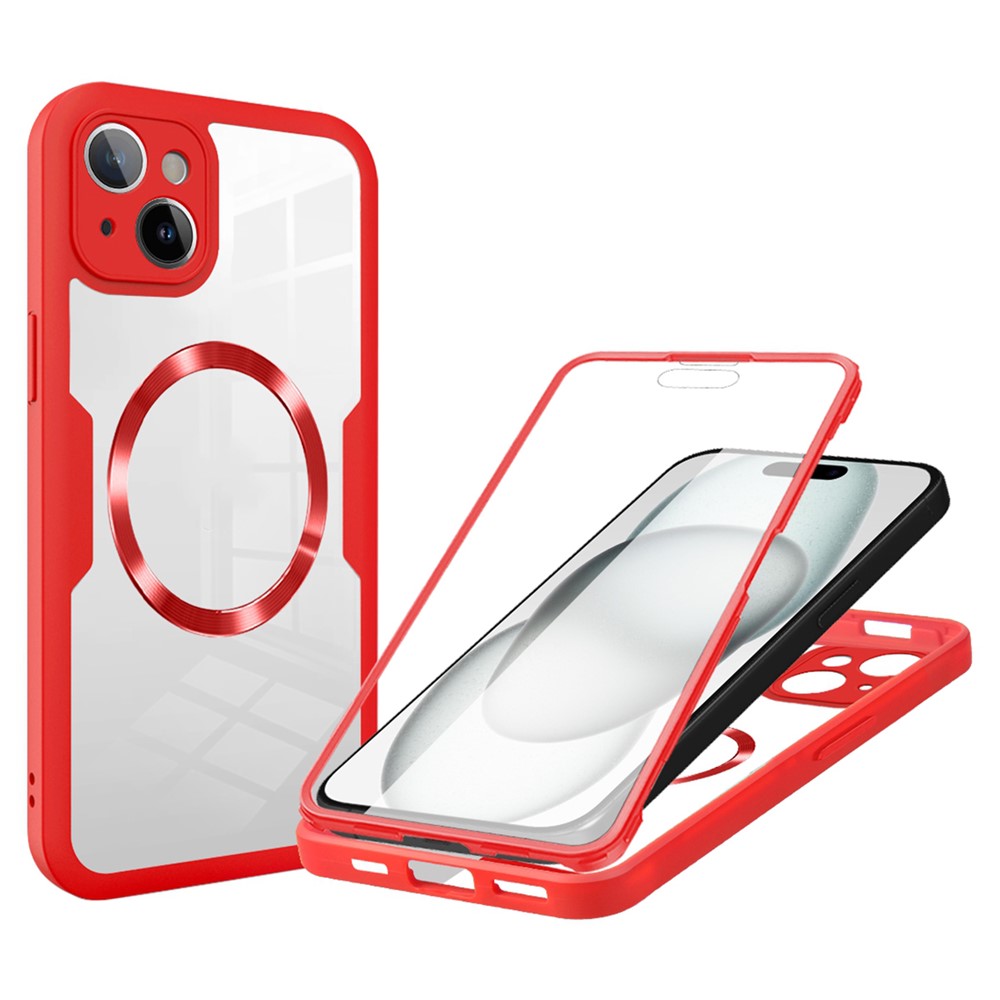 For iPhone 14 Case Compatible with MagSafe CD Vein PC+TPU+Acrylic Full Protection Phone Cover - Red
