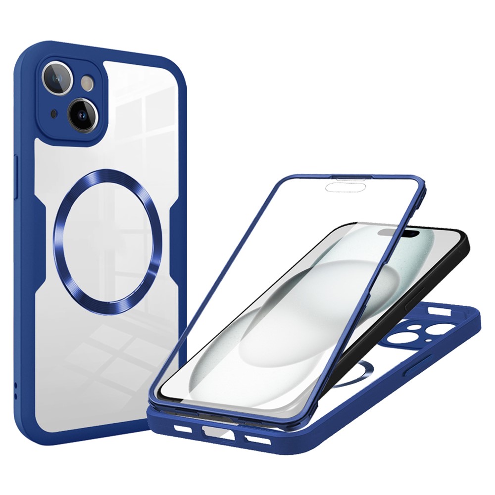 For iPhone 14 Case Compatible with MagSafe CD Vein PC+TPU+Acrylic Full Protection Phone Cover - Dark Blue