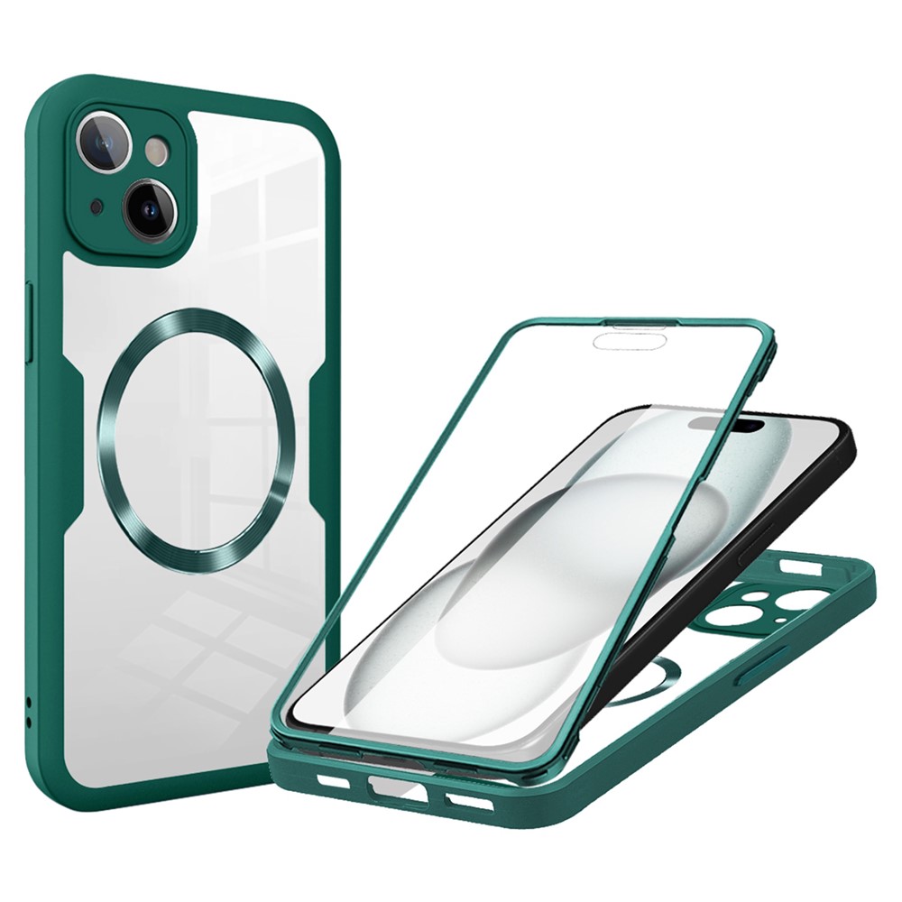 For iPhone 14 Case Compatible with MagSafe CD Vein PC+TPU+Acrylic Full Protection Phone Cover - Midnight Green