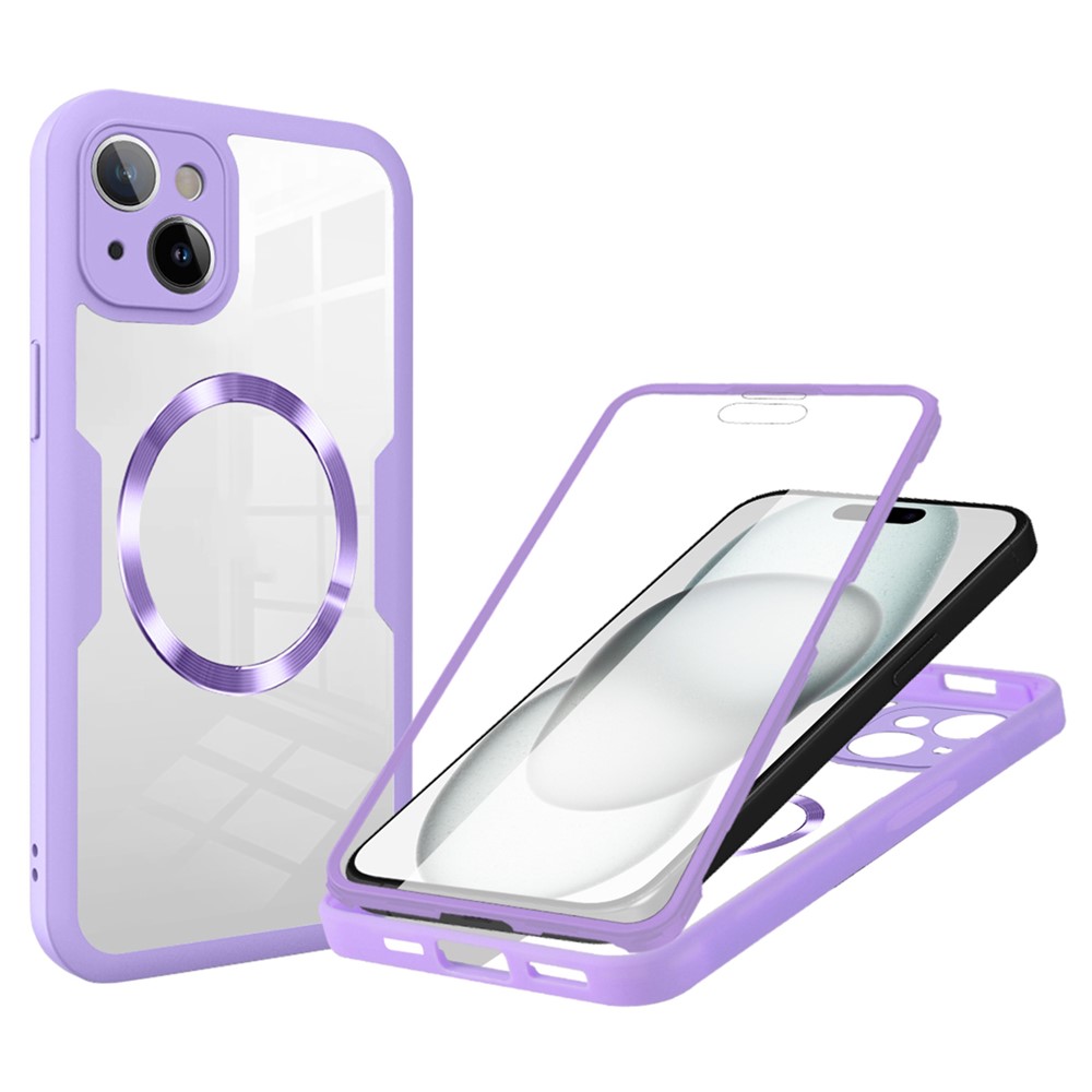 For iPhone 14 Case Compatible with MagSafe CD Vein PC+TPU+Acrylic Full Protection Phone Cover - Purple