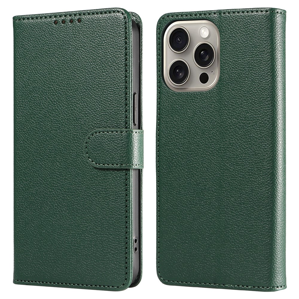 For iPhone 13 Pro Max Leather Case Litchi Texture RFID Blocking Wallet Stand Phone Cover - Green