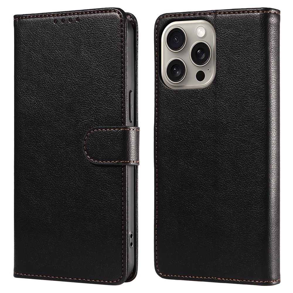 For iPhone 13 Pro Leather Case Litchi Texture RFID Blocking Wallet Stand Phone Cover - Black
