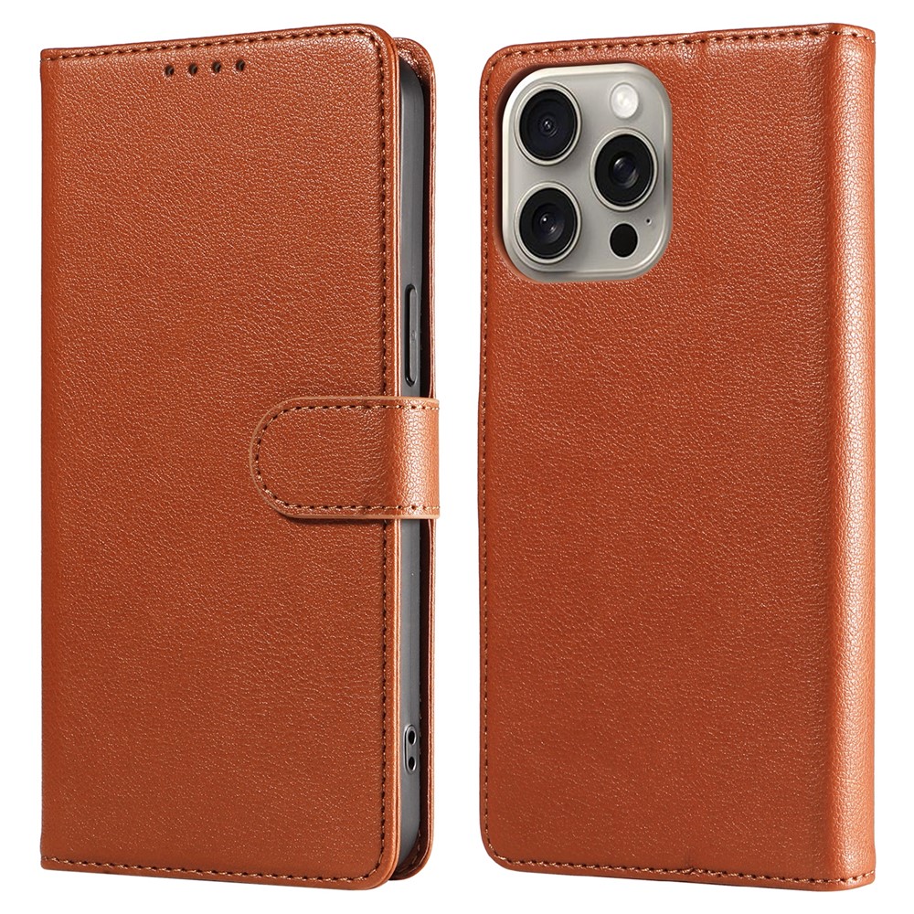 For iPhone 14 Pro Leather Case Litchi Texture RFID Blocking Wallet Stand Phone Cover - Brown