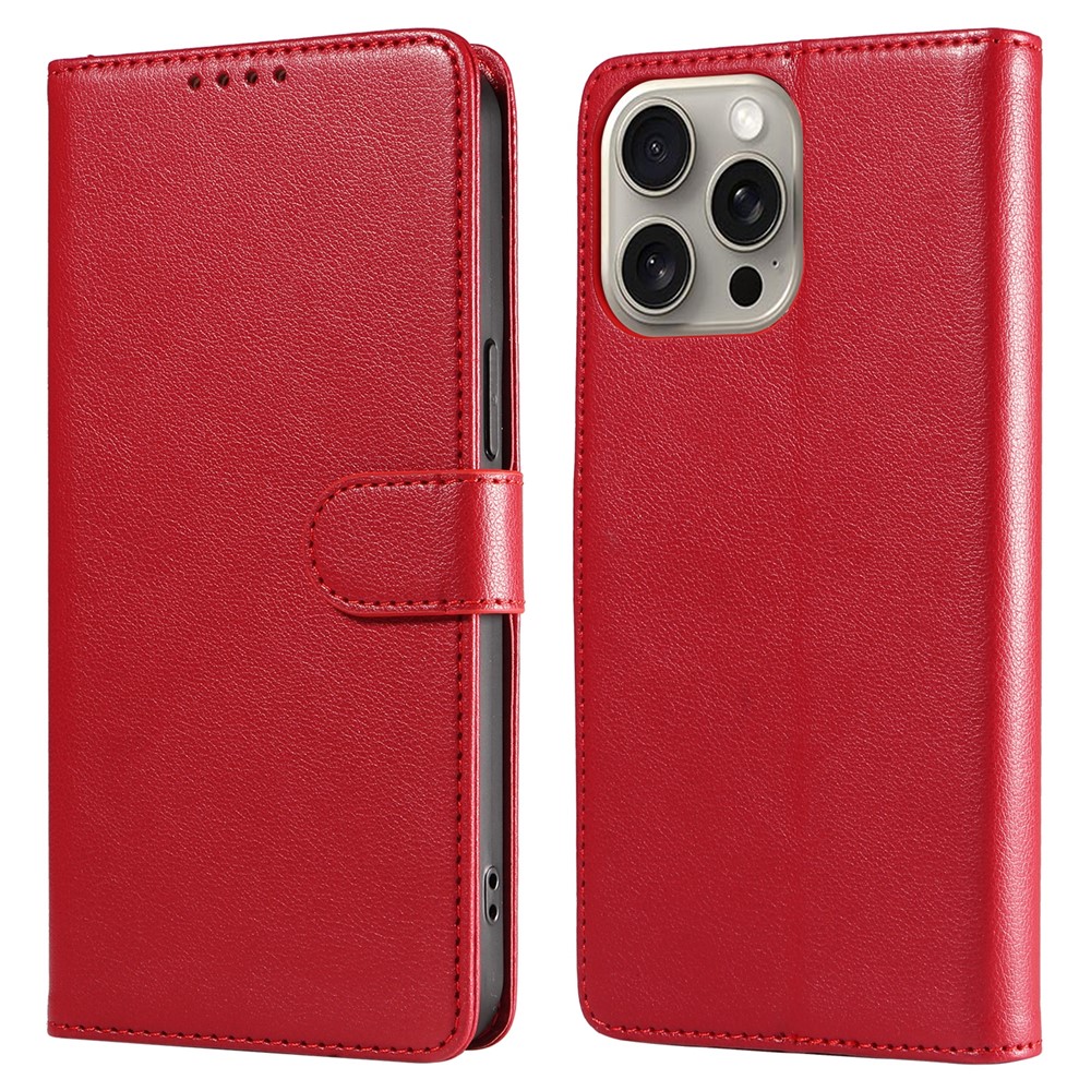 For iPhone 14 Pro Max Leather Case Litchi Texture RFID Blocking Wallet Stand Phone Cover - Wine Red
