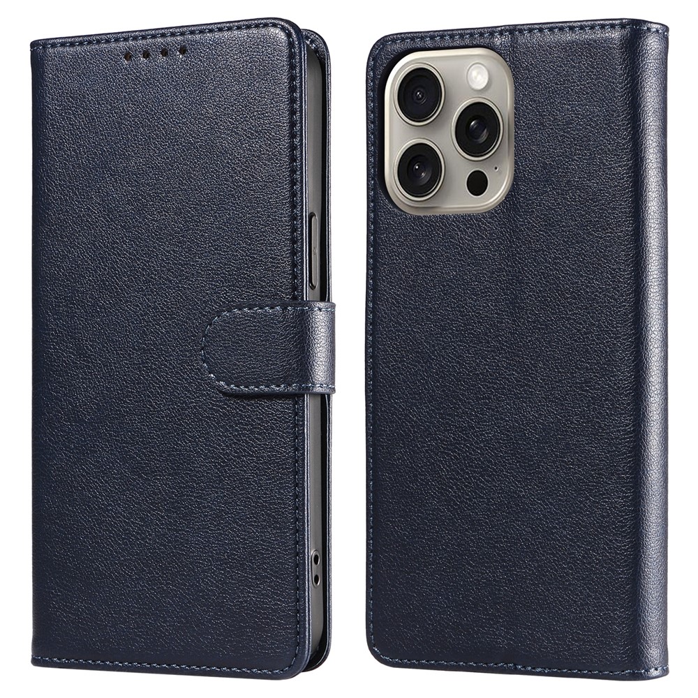 For iPhone 14 Pro Max Leather Case Litchi Texture RFID Blocking Wallet Stand Phone Cover - Blue