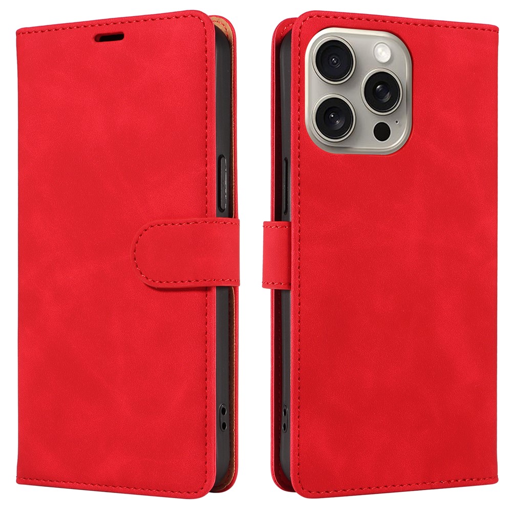 For iPhone 13 Pro Max Case RFID Blocking Wallet Stand Leather Flip Phone Cover with Slim Strap - Red