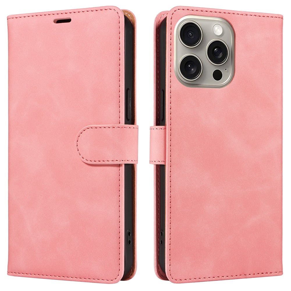 For iPhone 13 Pro Max Case RFID Blocking Wallet Stand Leather Flip Phone Cover with Slim Strap - Pink