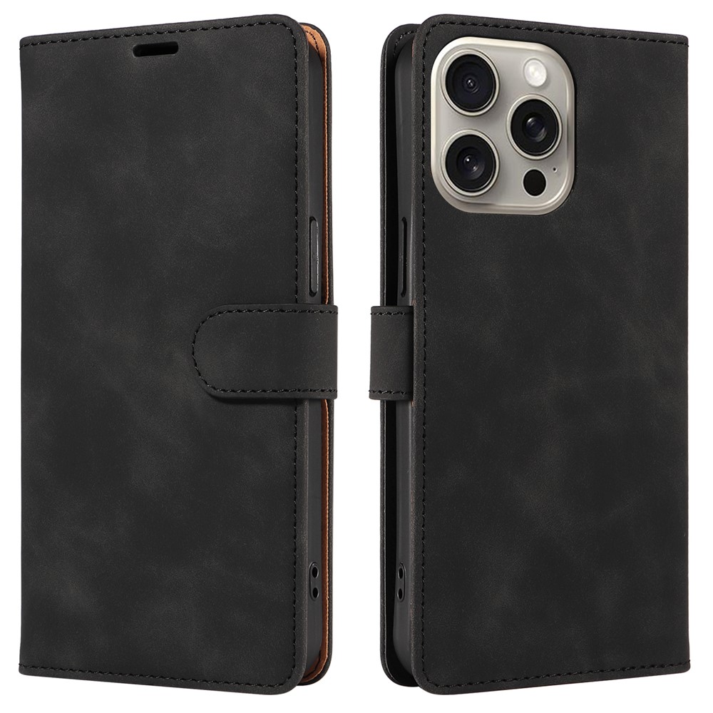 For iPhone 13 Pro Case RFID Blocking Wallet Stand Leather Flip Phone Cover with Slim Strap - Black