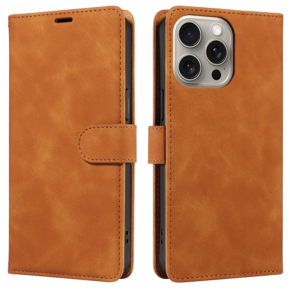 For iPhone 13 Pro Case RFID Blocking Wallet Stand Leather Flip Phone Cover with Slim Strap - Brown