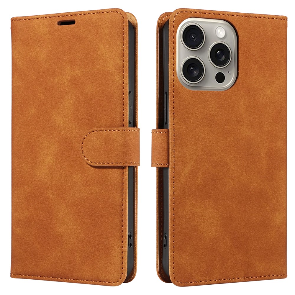 For iPhone 14 Pro Max Case RFID Blocking Wallet Stand Leather Flip Phone Cover with Slim Strap - Brown