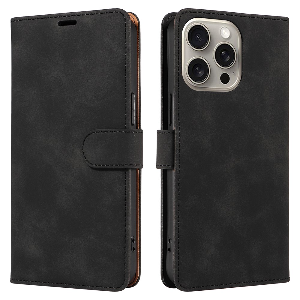 For iPhone 14 Pro Case RFID Blocking Wallet Stand Leather Flip Phone Cover with Slim Strap - Black