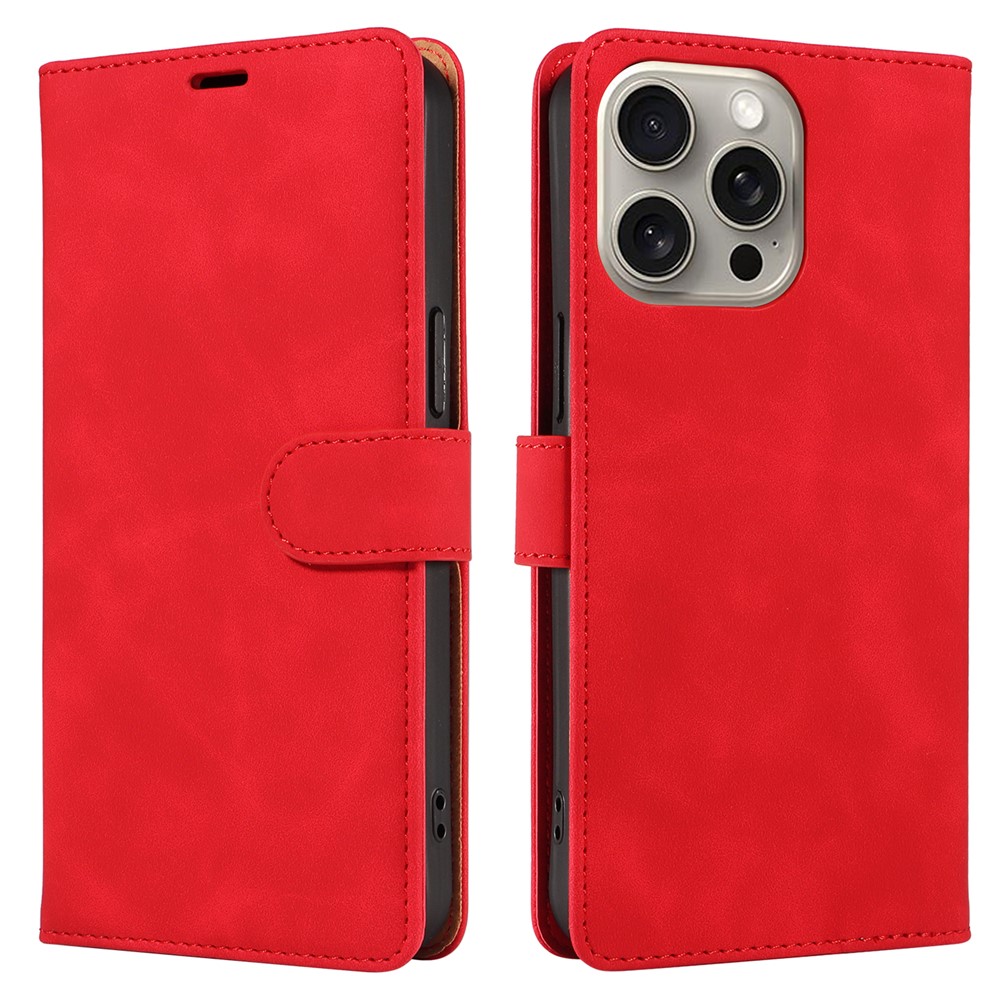 For iPhone 14 Pro Case RFID Blocking Wallet Stand Leather Flip Phone Cover with Slim Strap - Red