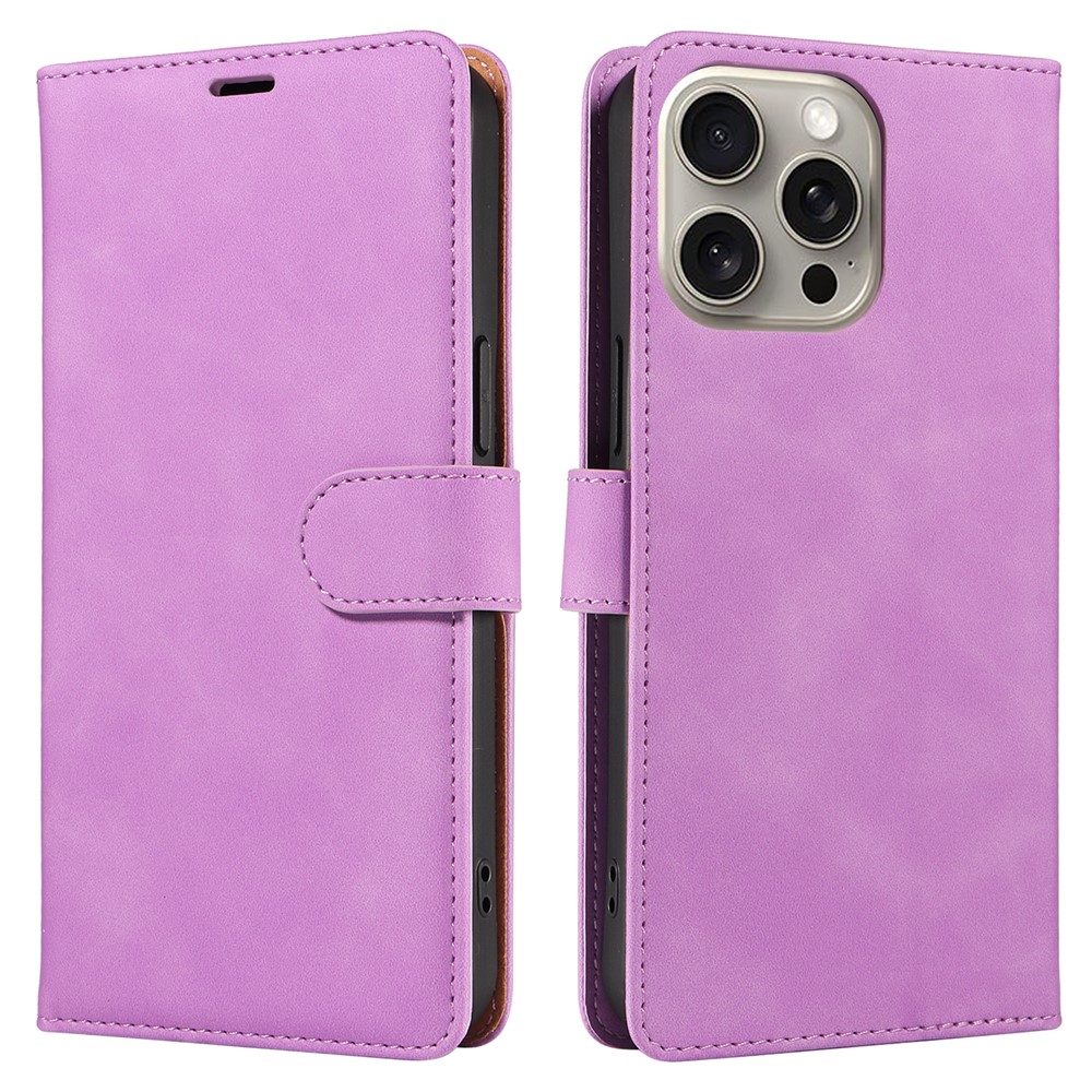 For iPhone 14 Pro Case RFID Blocking Wallet Stand Leather Flip Phone Cover with Slim Strap - Purple