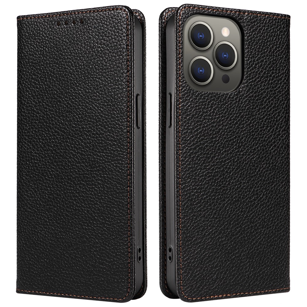 For iPhone 14 Pro Max Case RFID Blocking Strong Magnetic Leather Wallet Phone Cover - Black