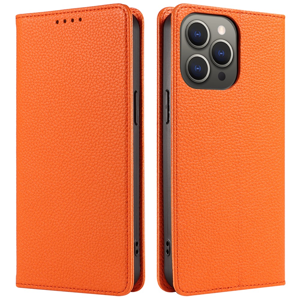 For iPhone 14 Pro Max Case RFID Blocking Strong Magnetic Leather Wallet Phone Cover - Orange