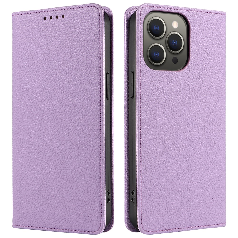 For iPhone 14 Pro Case RFID Blocking Strong Magnetic Leather Wallet Phone Cover - Purple