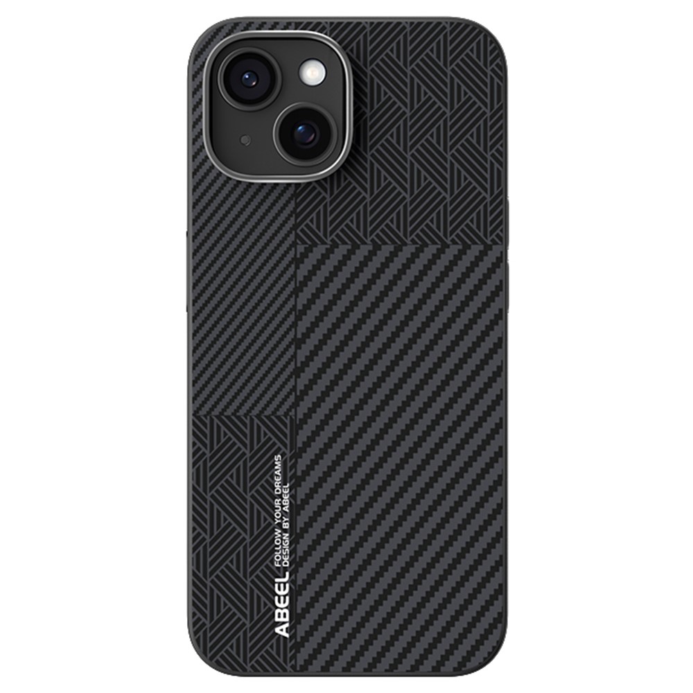 ABEEL For iPhone 15 Case PC + TPU + Aluminum Alloy + PU Leather Phone Cover Compatible with MagSafe - Texture 1