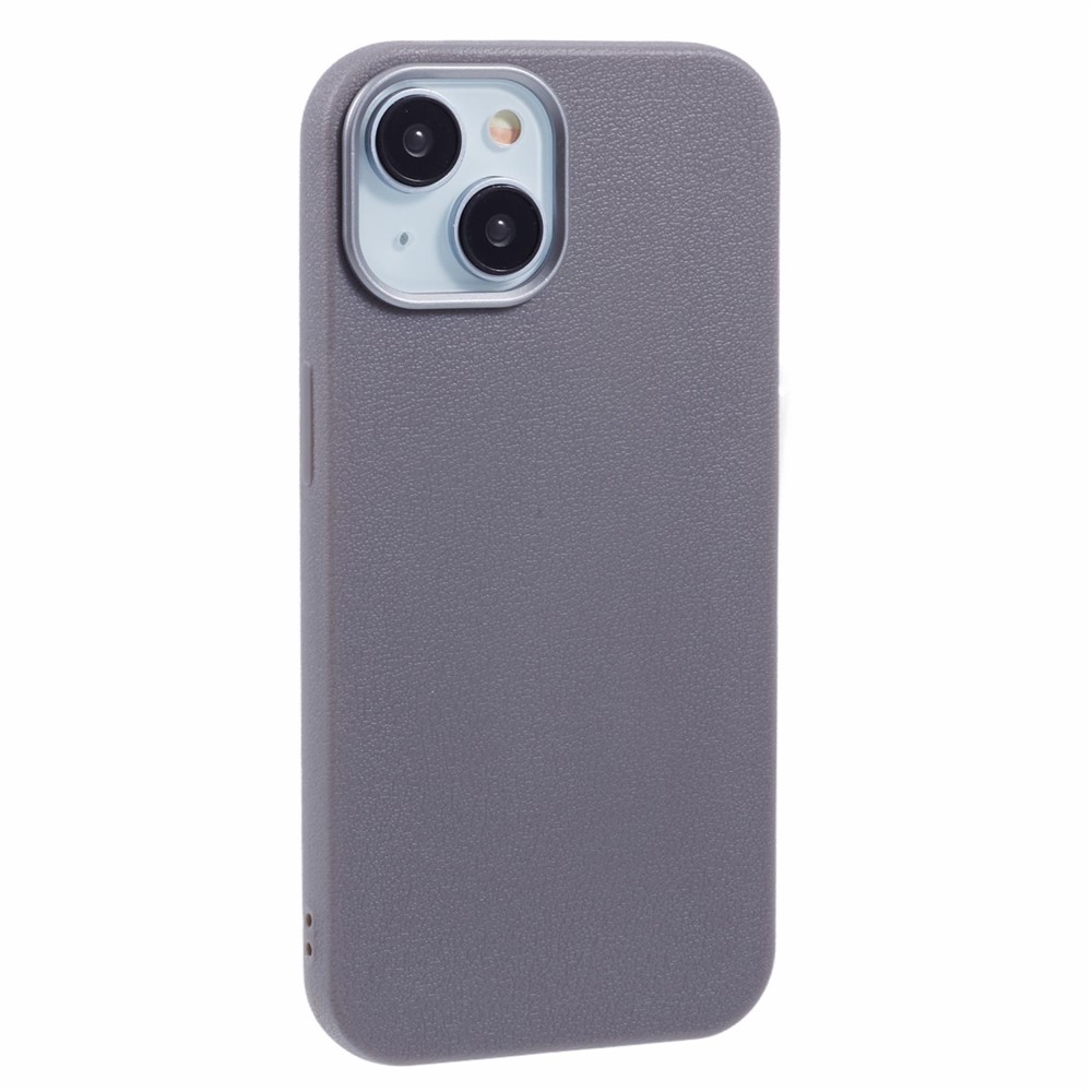 For iPhone 15 Case Electroplating Lens Frame Textured TPU Shockproof Phone Cover - Grey