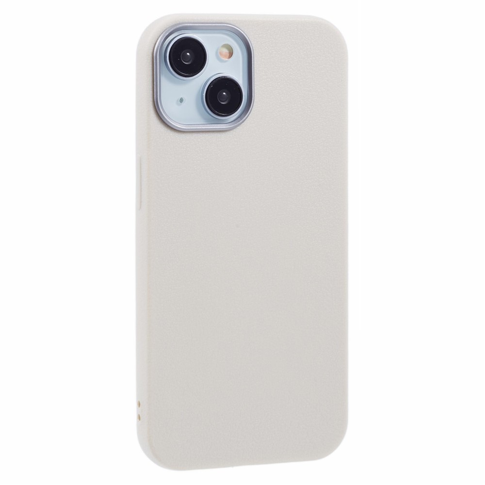 For iPhone 15 Case Electroplating Lens Frame Textured TPU Shockproof Phone Cover - White