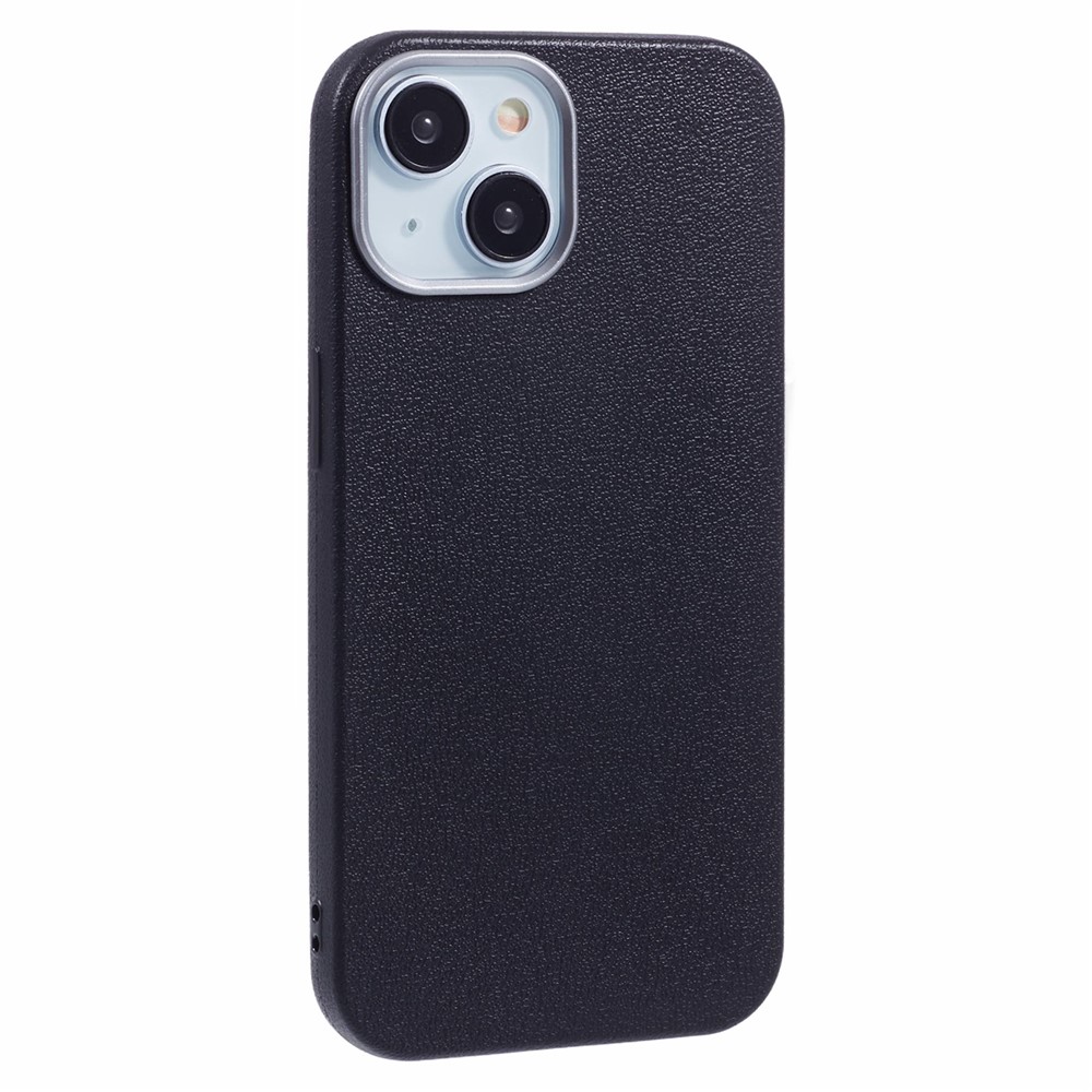 For iPhone 14 Case Electroplating Lens Frame Textured TPU Shockproof Phone Cover - Black
