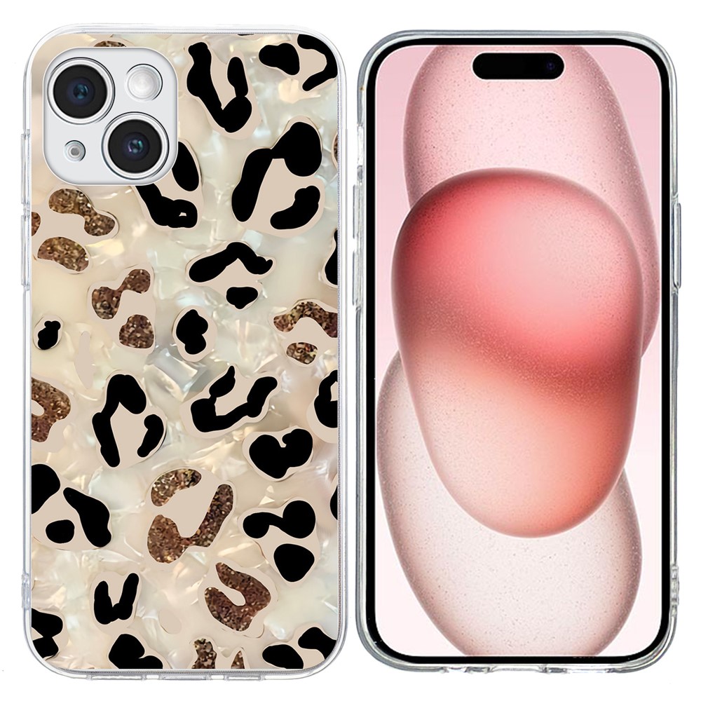 For iPhone 15 Case Pattern Printing Shockproof Soft TPU Phone Cover - Leopard Print