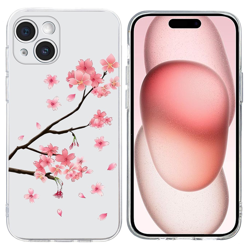 For iPhone 15 Case Pattern Printing Shockproof Soft TPU Phone Cover - Plum Blossom