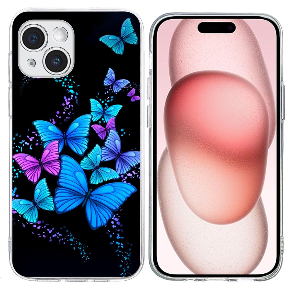 For iPhone 15 Plus Case Pattern Printing Shockproof Soft TPU Phone Cover - Colorful Butterflies