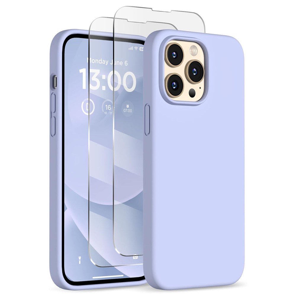 For iPhone 13 Pro Max Case Compatible with MagSafe Liquid Silicone Cover with 2 Tempered Glass Screen Films - Baby Blue