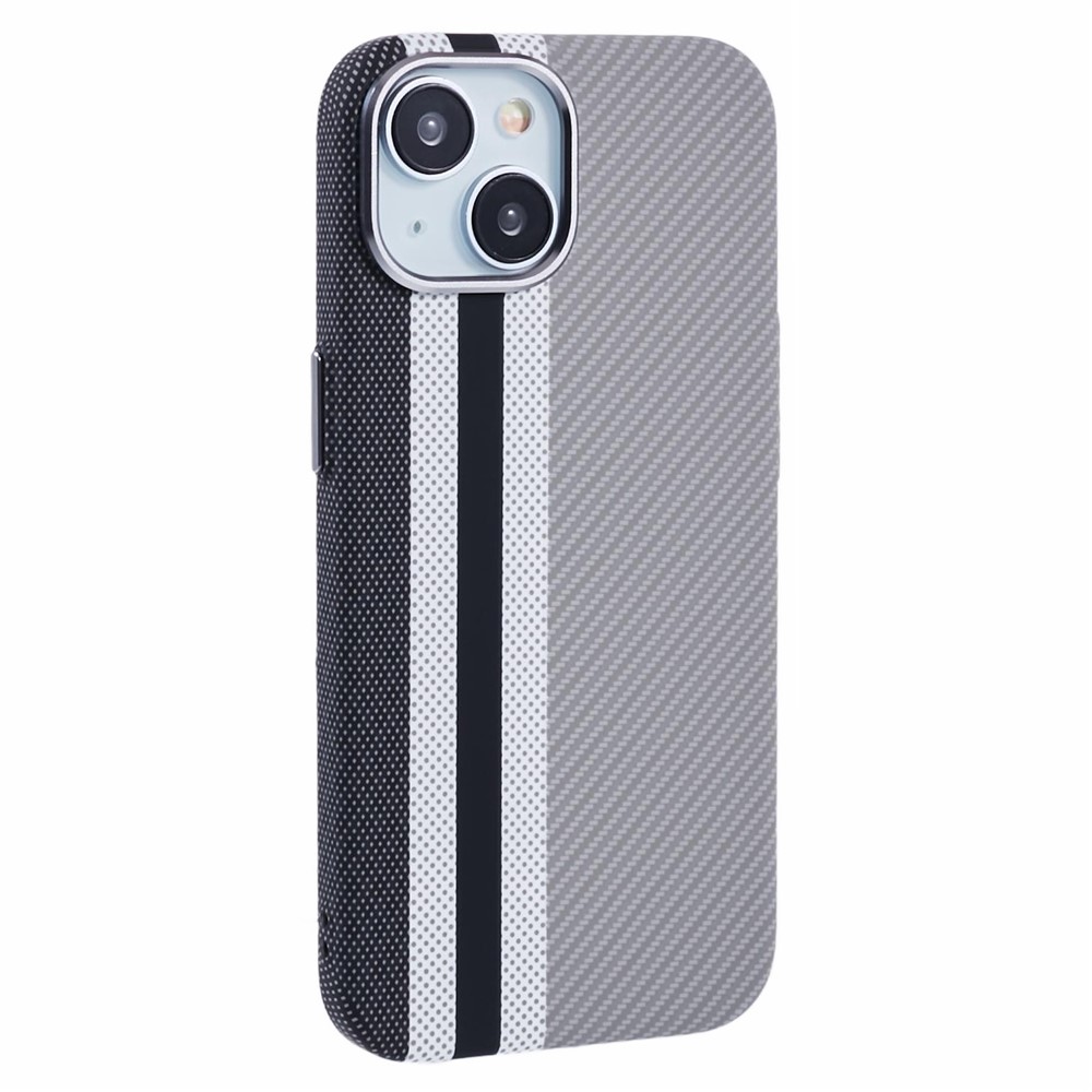 For iPhone 15 Case Compatible with MagSafe Carbon Fiber Texture Water-Transfer PC Phone Cover - Grey Vertical Stripes