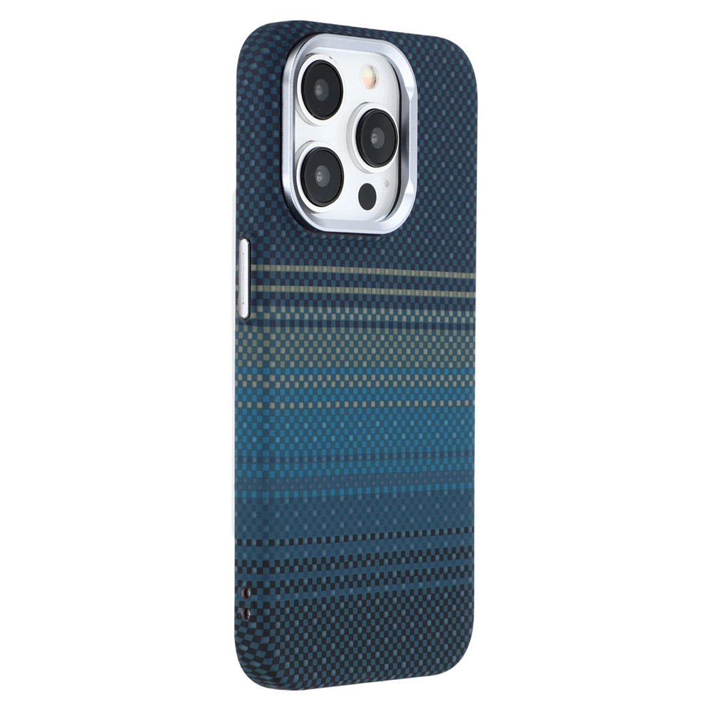For iPhone 15 Pro Case Compatible with MagSafe Carbon Fiber Texture Water-Transfer PC Phone Cover - Blue